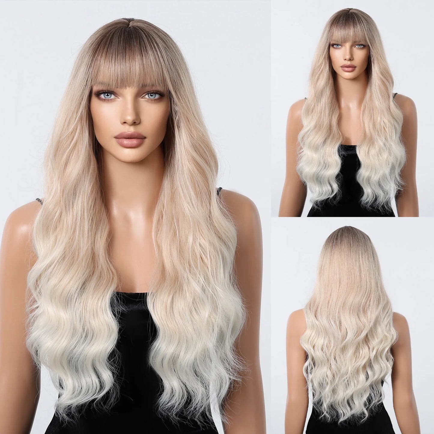 Long Wavy Synthetic Hair Wigs with Bangs - Various Colors Available