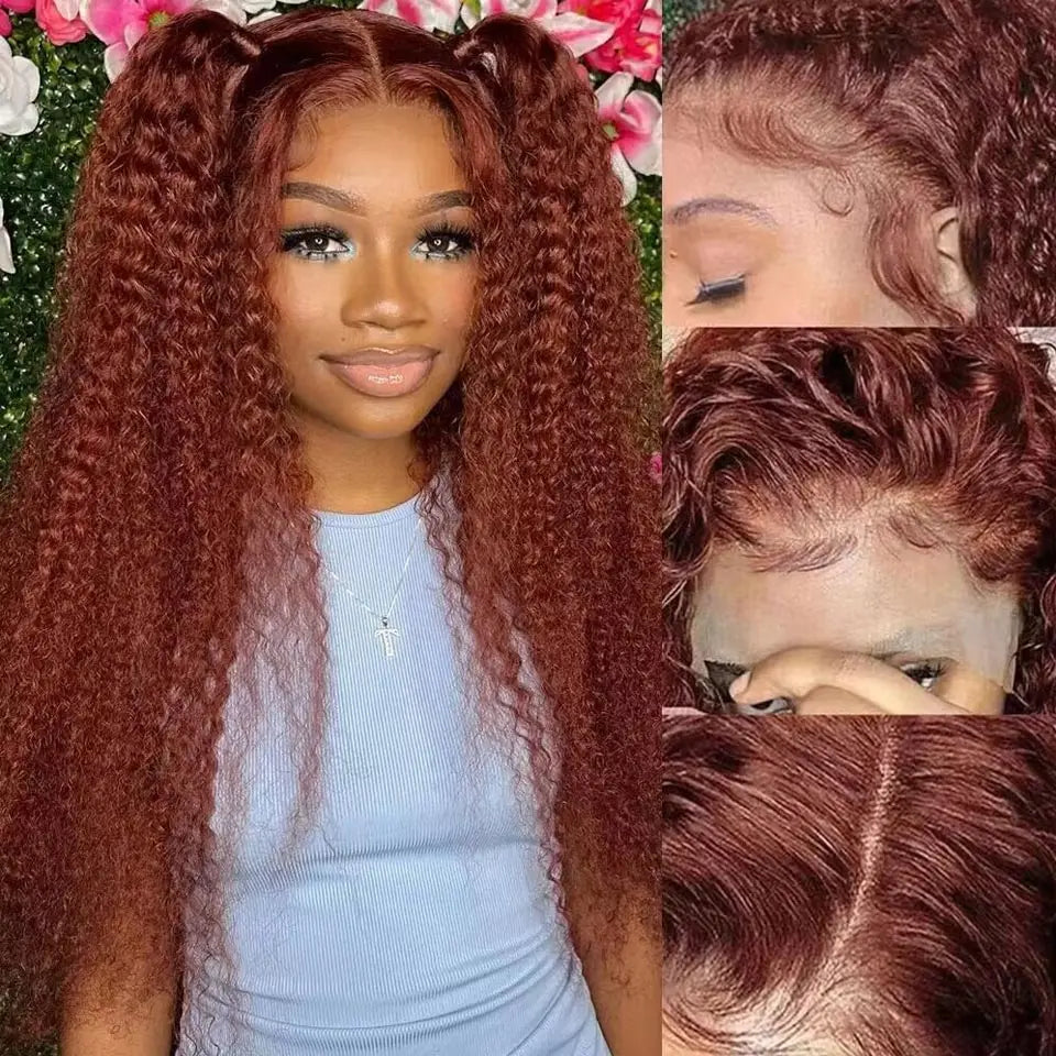 Reddish Brown Deep Curly Wave - HD Lace Frontal Human Hair Wig