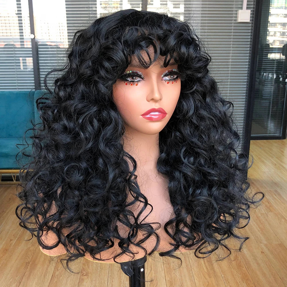 Curly Synthetic Wig with Bangs - Various Color Available