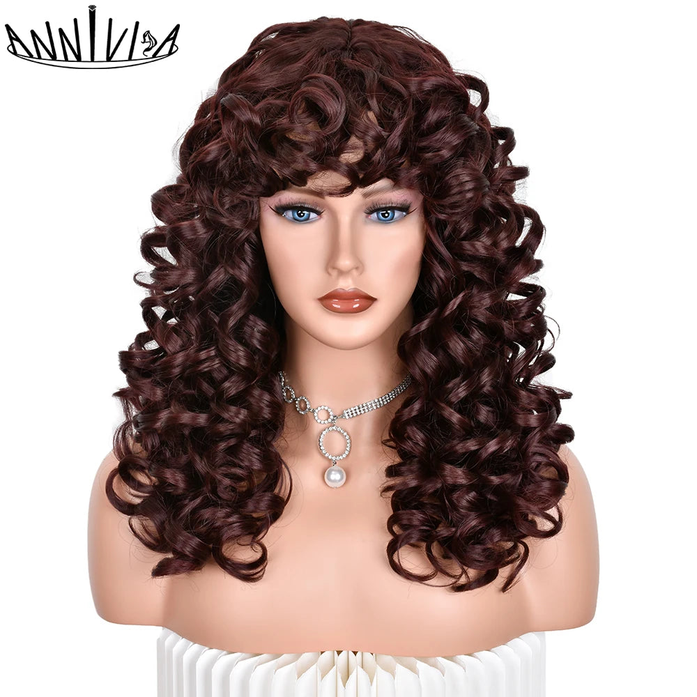 Synthetic Curly Wig With Bangs - Various Colors Available