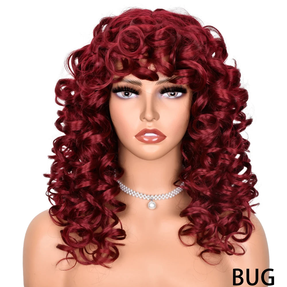 Synthetic Curly Wigs With Bangs - Various Colors Available