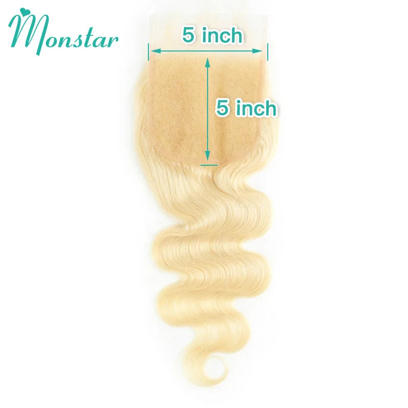 613 Blonde Body Wave HD Lace Frontal or Closure PrePlucked Brazilian Remy Human Hair - Various Options Available