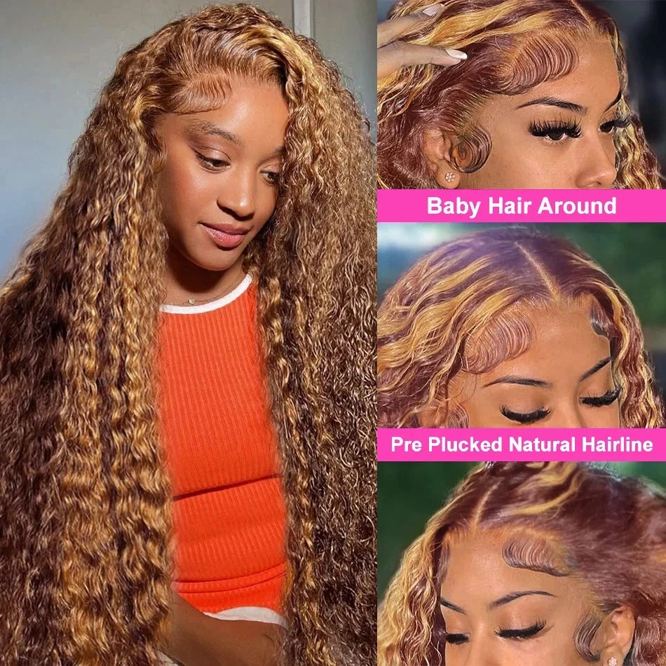 Brazilian Deep Wave Curly Highlight Color - HD Lace Human Hair Wig