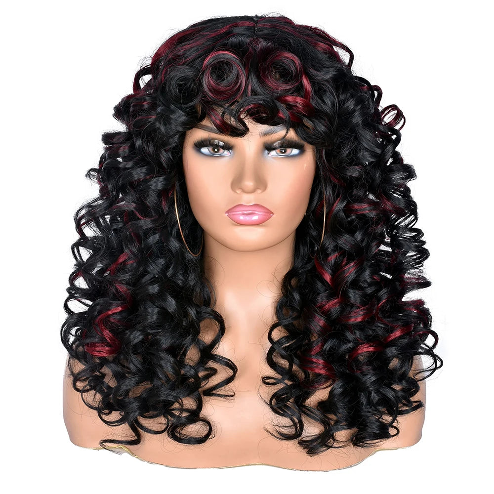 Synthetic Curly Wigs With Bangs - Various Colors Available