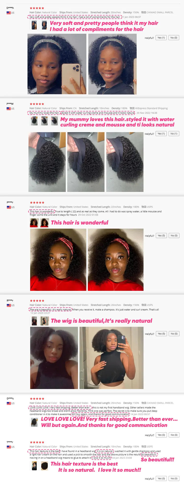 Afro Kinky Curly Human Hair Headband Wigs