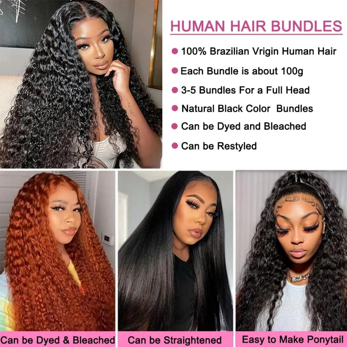 Deep Wave/Wet & Wavy Bundles With 13X4 Lace Frontal  - 100% Human Hair