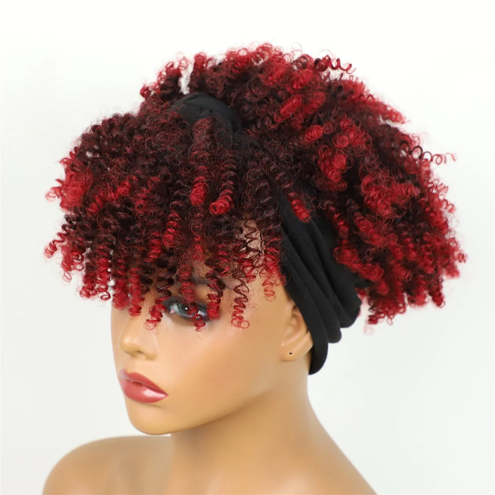 Headband Kinky Curly Synthetic Wigs with Bangs - Various Headband and Hair Colors Available