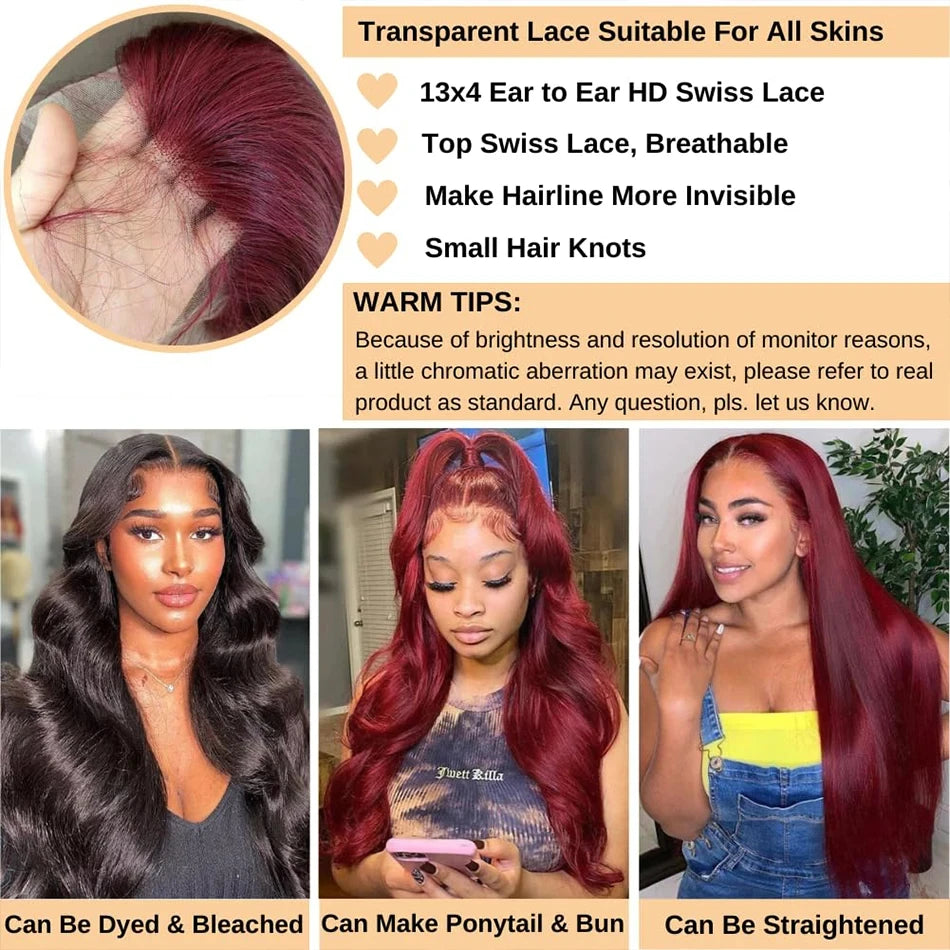 Burgundy Body Wave - Transparent HD Frontal Lace Human Hair Wig