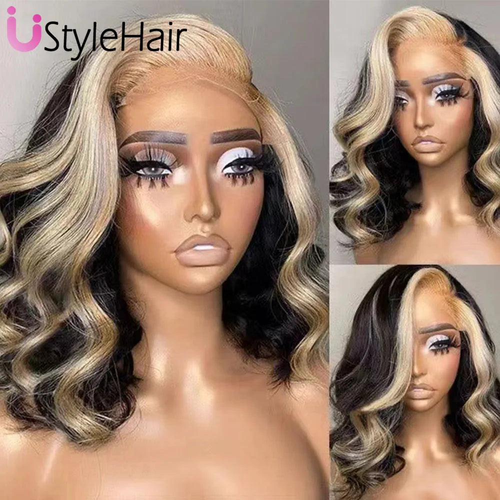 Short Body Wave Bob Lace Front Synthetic Wig With Side Part - Various Colors Available