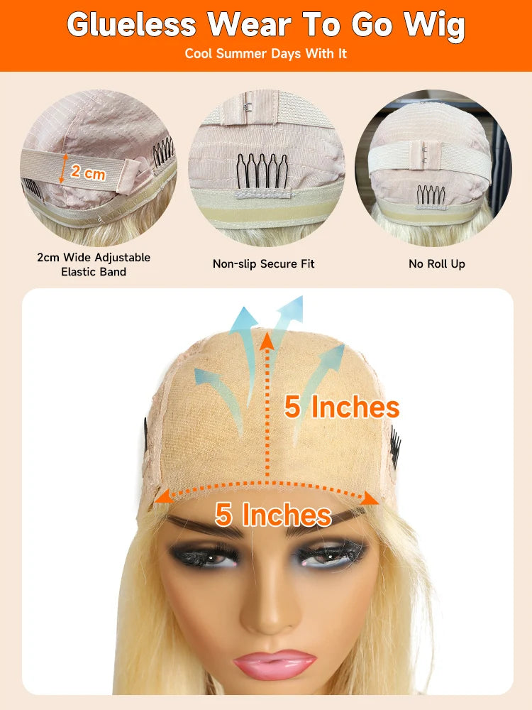 Remy Straight Blonde - Glueless Pre Plucked Lace Human Hair Ready to Go Wig