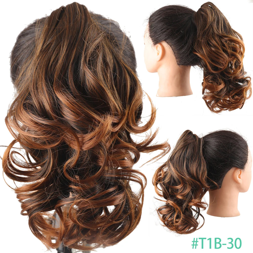 Synthetic Claw Clip In Short Curly Ponytails