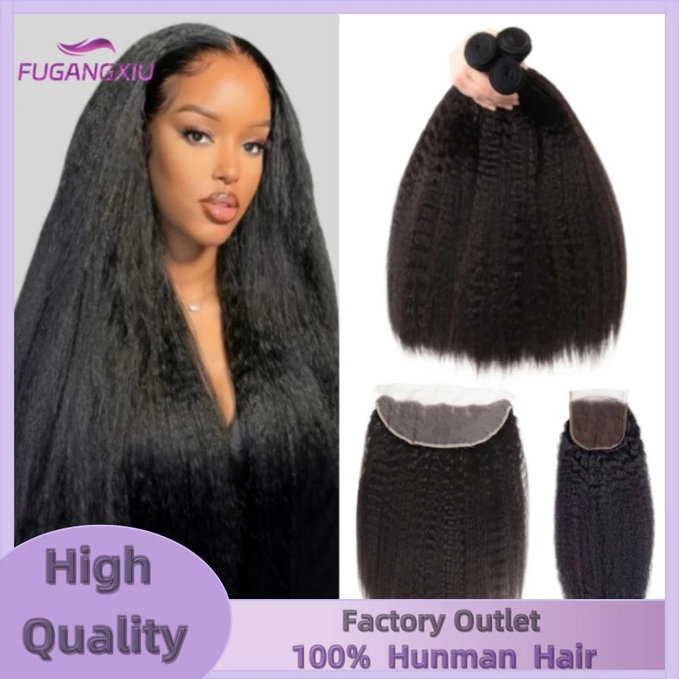 Raw Indian Yaki Straight 3 Bundles With HD Frontal Closure Human Hair Bundles