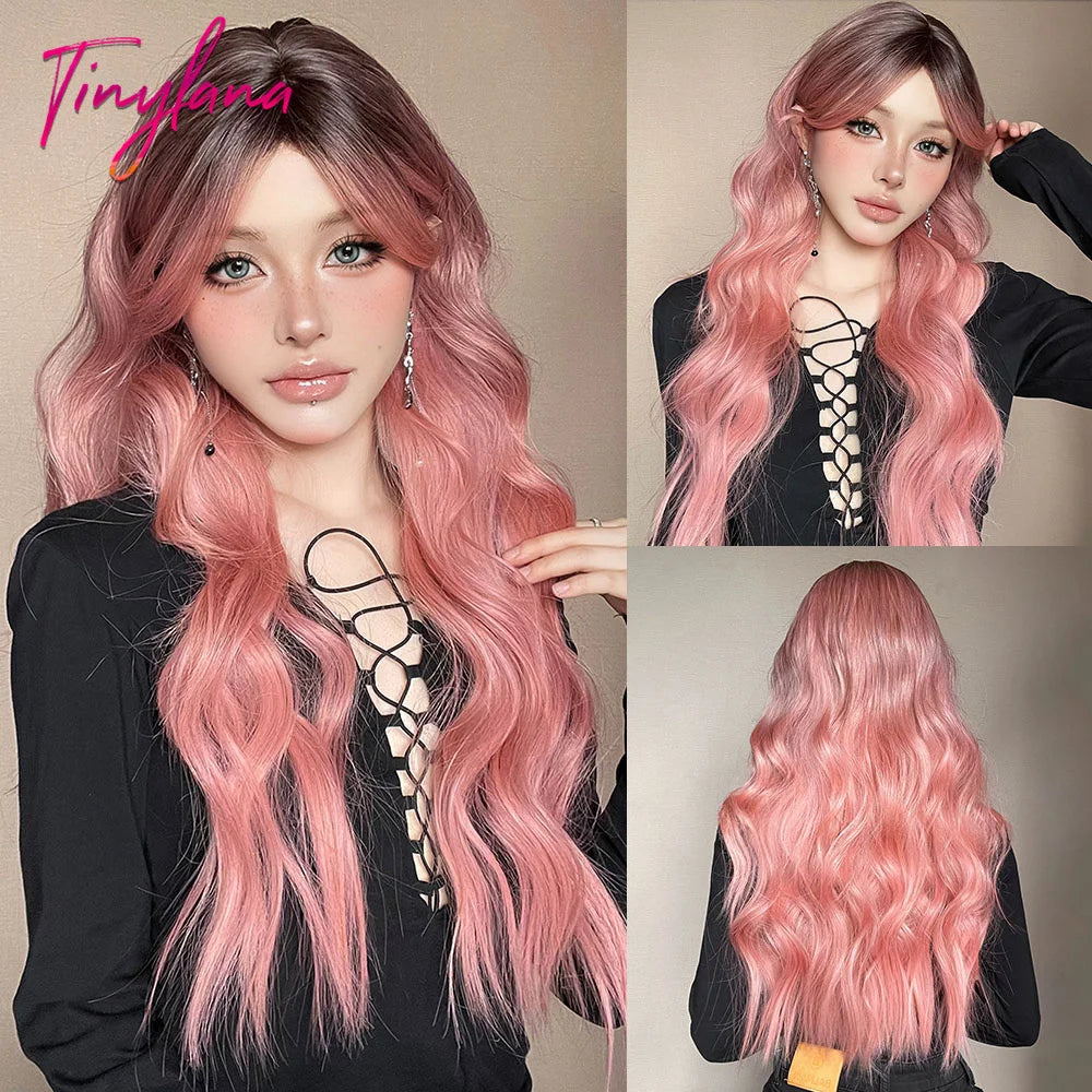 Long Curly Wavy Synthetic Wigs with Bangs