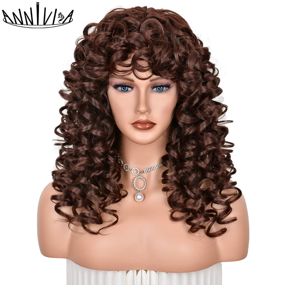 Synthetic Curly Wig With Bangs - Various Colors Available