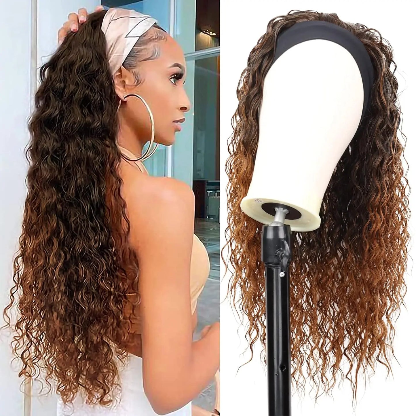 G&T Synthetic Headband Wet and Wavy Curly Wigs
