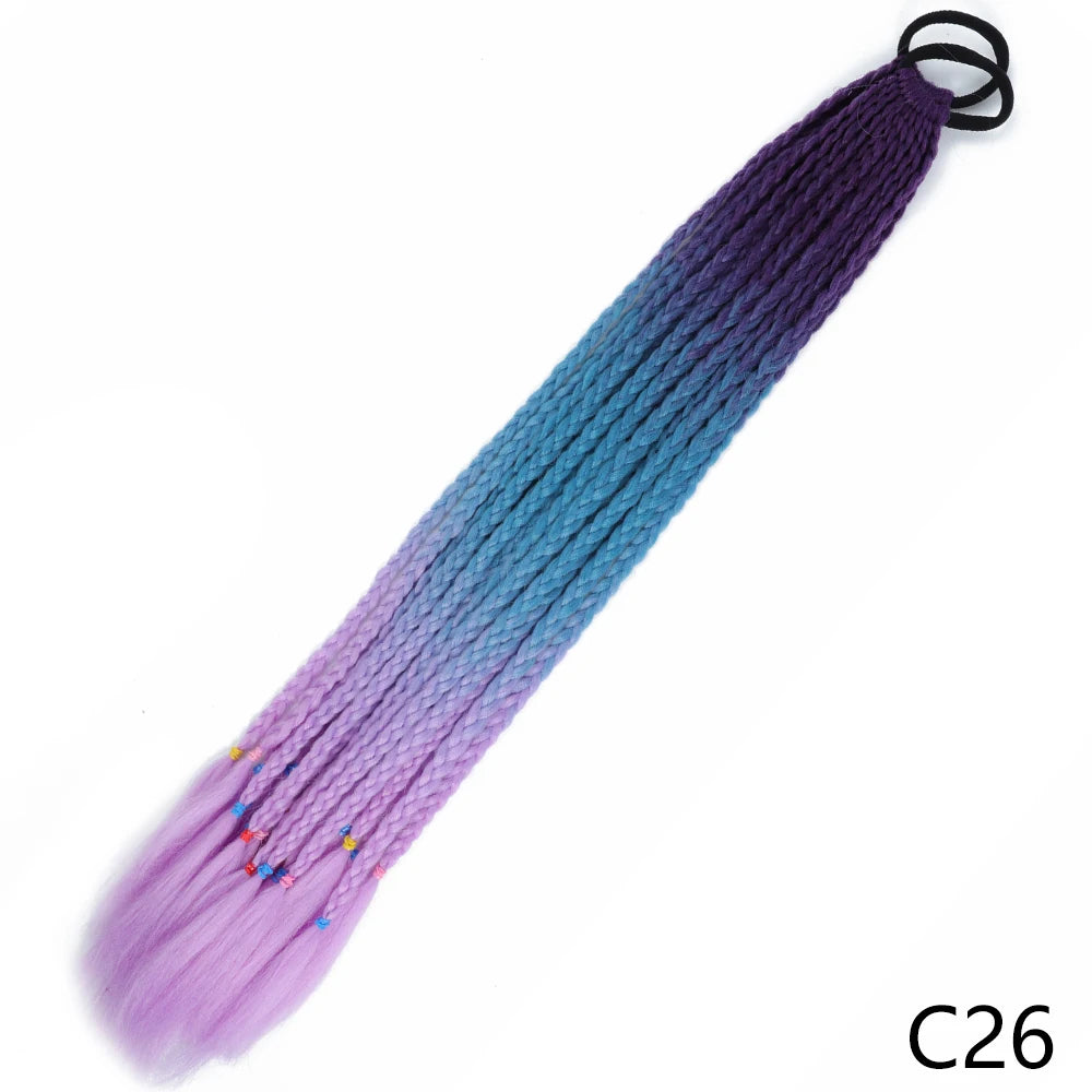 Synthetic Gradient Color Braided Ponytails With Elastic Band