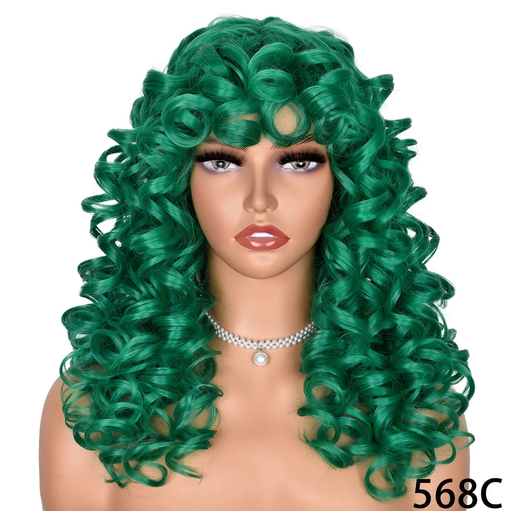 Synthetic Curly Wigs With Bangs - Various Colors Available