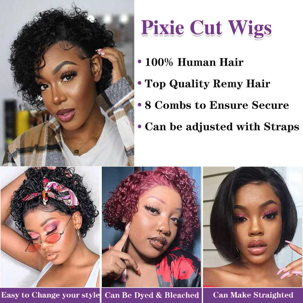 Pixie Cut Short Curly - Pre Plucked Transparent Lace Human Hair Wig