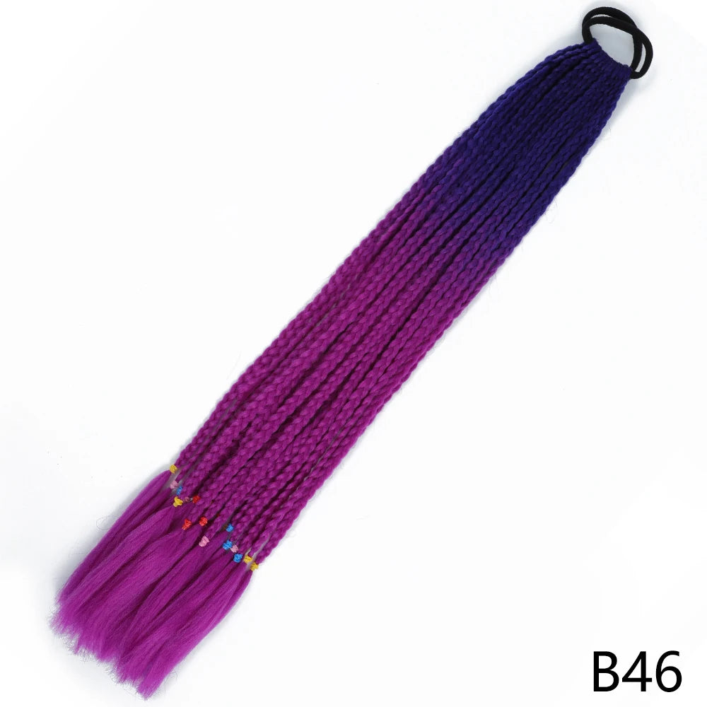 Synthetic Gradient Color Braided Ponytails With Elastic Band