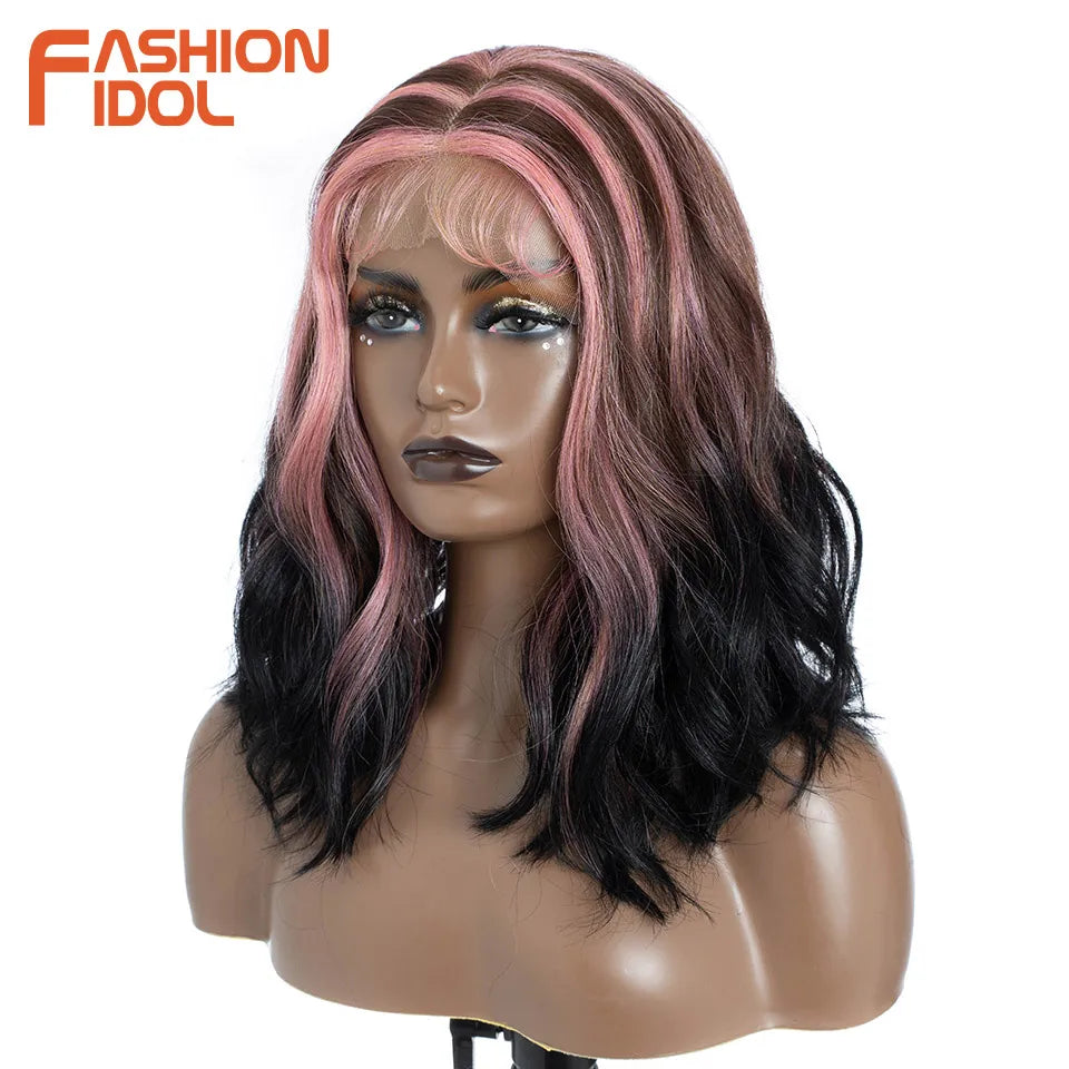 FASHION IDOL 12 Inch Bob Body Wave 13x7 HD Lace Front Synthetic Wigs - Various Colors Available
