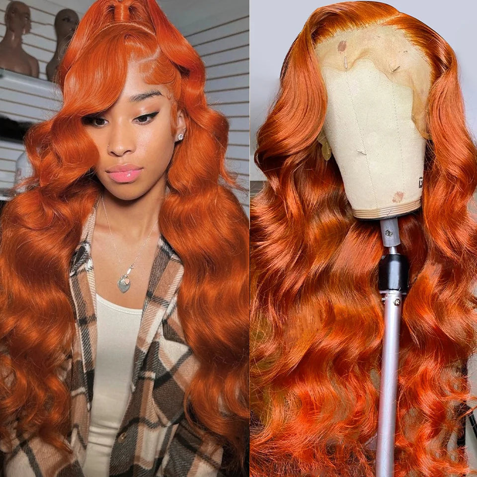 Ginger Orange Color Body Wave 100% Virgin Human Hair Lace Frontal  or HD Transparent Closure With Baby Hairs
