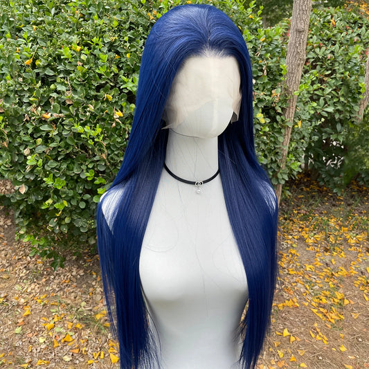 Dark Blue 13X4 Synthetic Long Sliky Straight Lace Wig