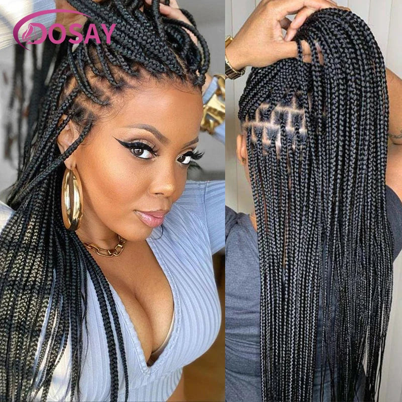 36" Synthetic Lace Front Knotless Box Braided Synthetic Wigs