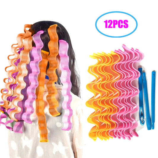 12Pcs Set Magic Hair Curler Heatless Styling Tools