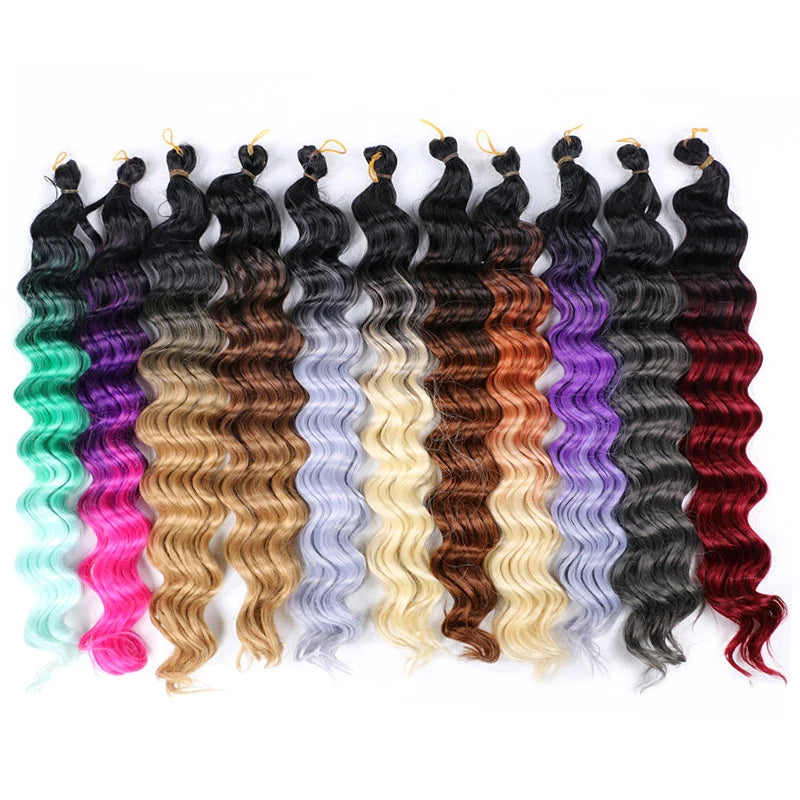 Ombre Deep Water Wave Bulk Crochet Synthetic Hair - Various Colors Available