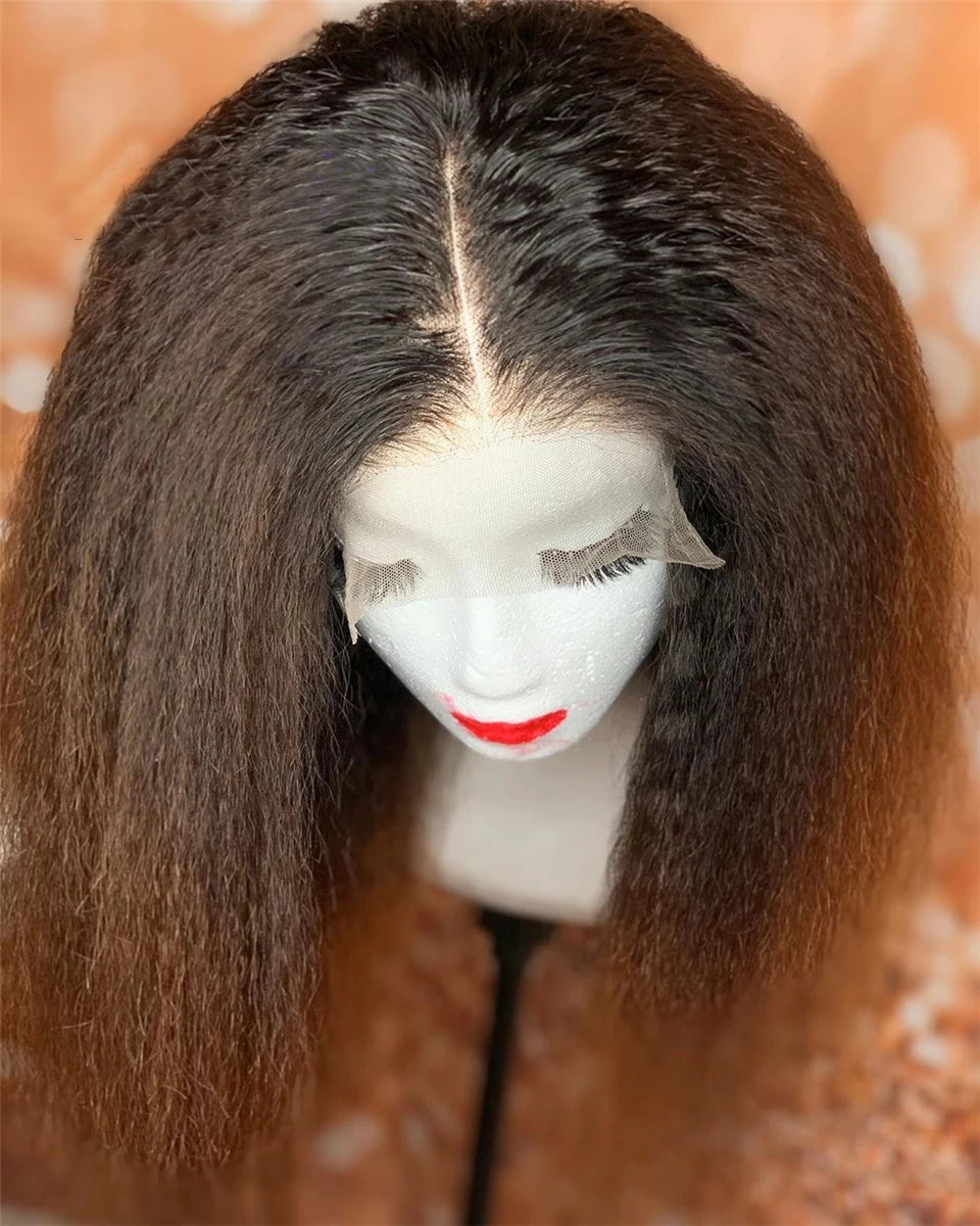 Soft Synthetic Yaki Straight Preplucked Baby Hair Lace Front Wig