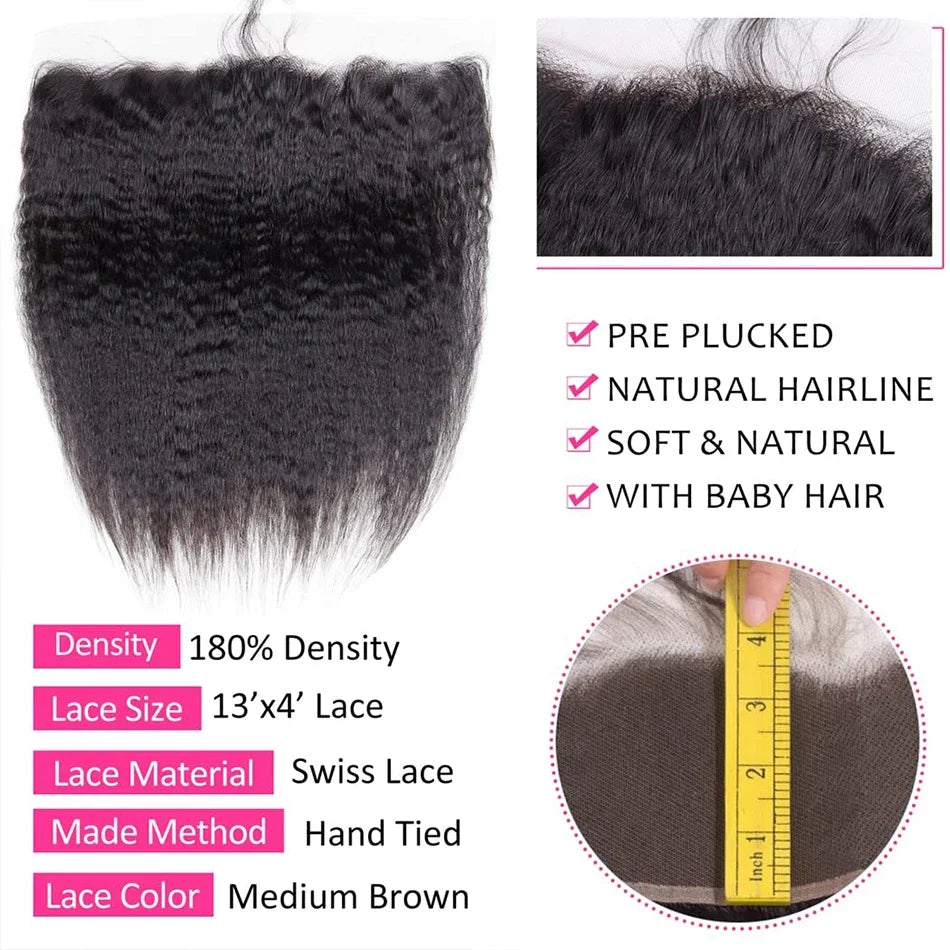 Raw Indian Yaki Straight 3 Bundles With HD Frontal Closure Human Hair Bundles
