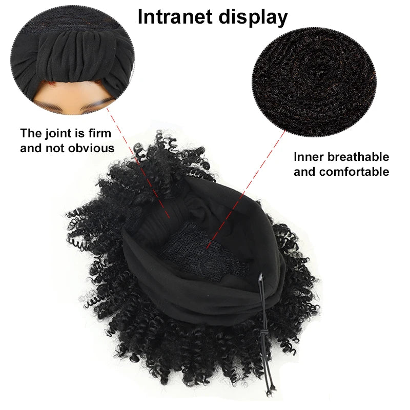 Short Kinky Curly Headband Synthetic Wigs With Bangs - Various Headband and Hair Colors Available