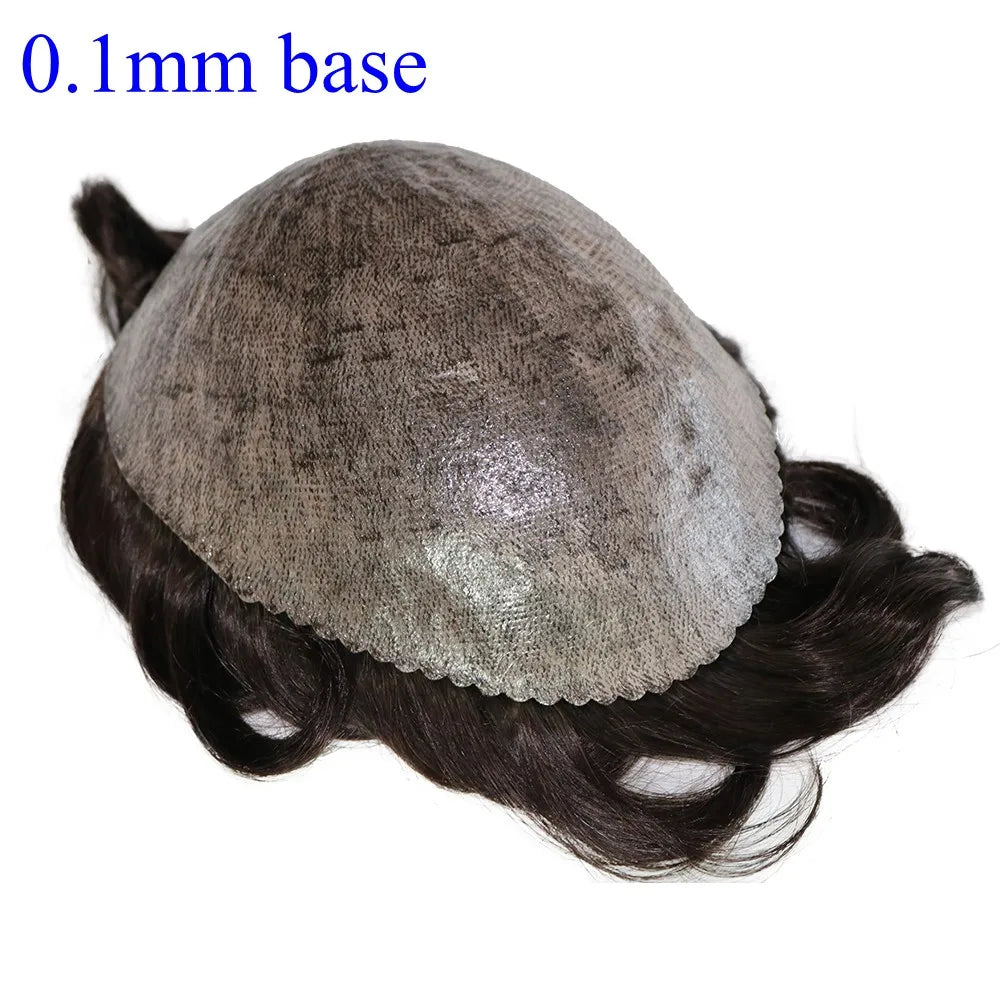 Natural Hairline Hair Replacement System(Toupee) V-loop 0.06-0.08mm PU Base Straight/Wavy - Colors 4, 5 , 6 & 60R Available