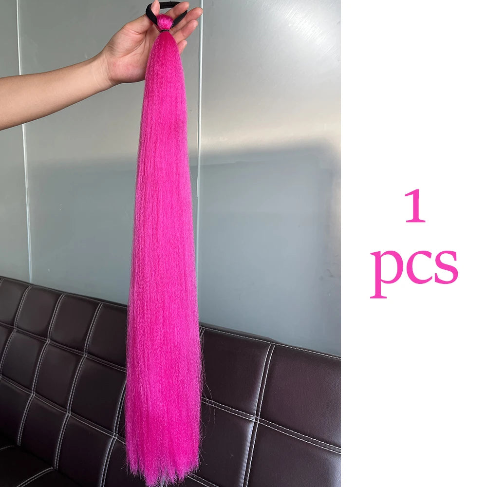 Synthetic Colorful 2Pcs Long Straight Ponytail Hairpiece with Rubber Band