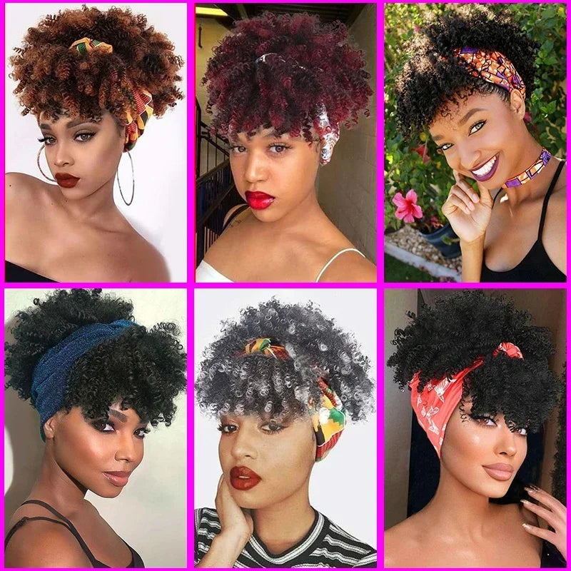 Synthetic Short Kinky Curly Headband Wigs - Various Colors Available