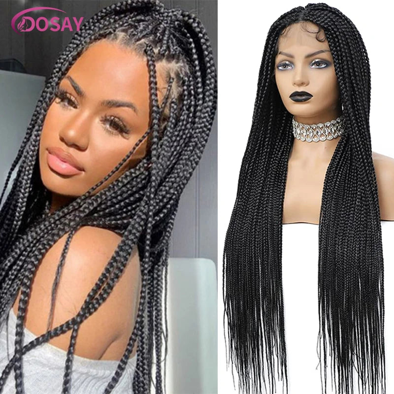 36" Synthetic Lace Front Knotless Box Braided Synthetic Wigs