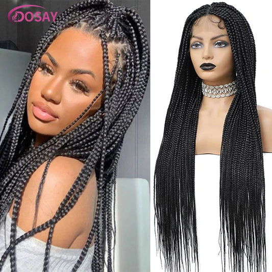 36" Synthetic Lace Front Knotless Box Braided Synthetic Wigs