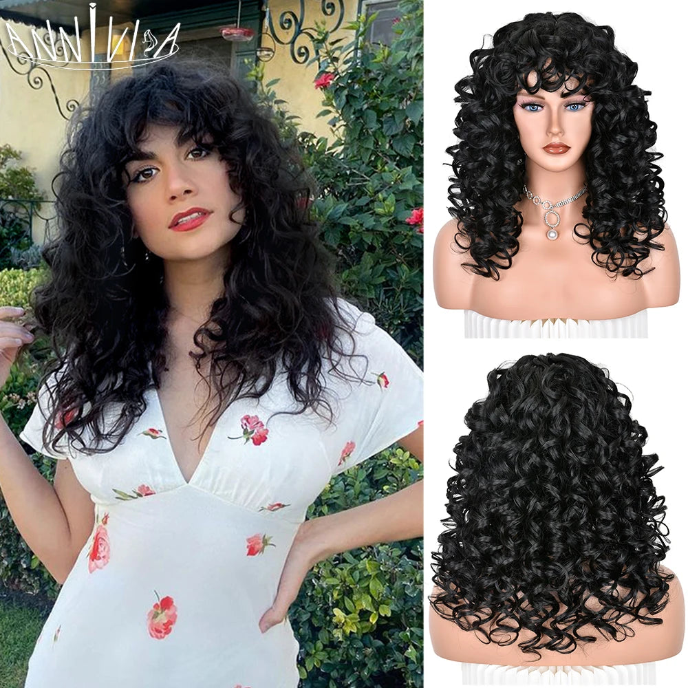 Synthetic Curly Wig With Bangs - Various Colors Available