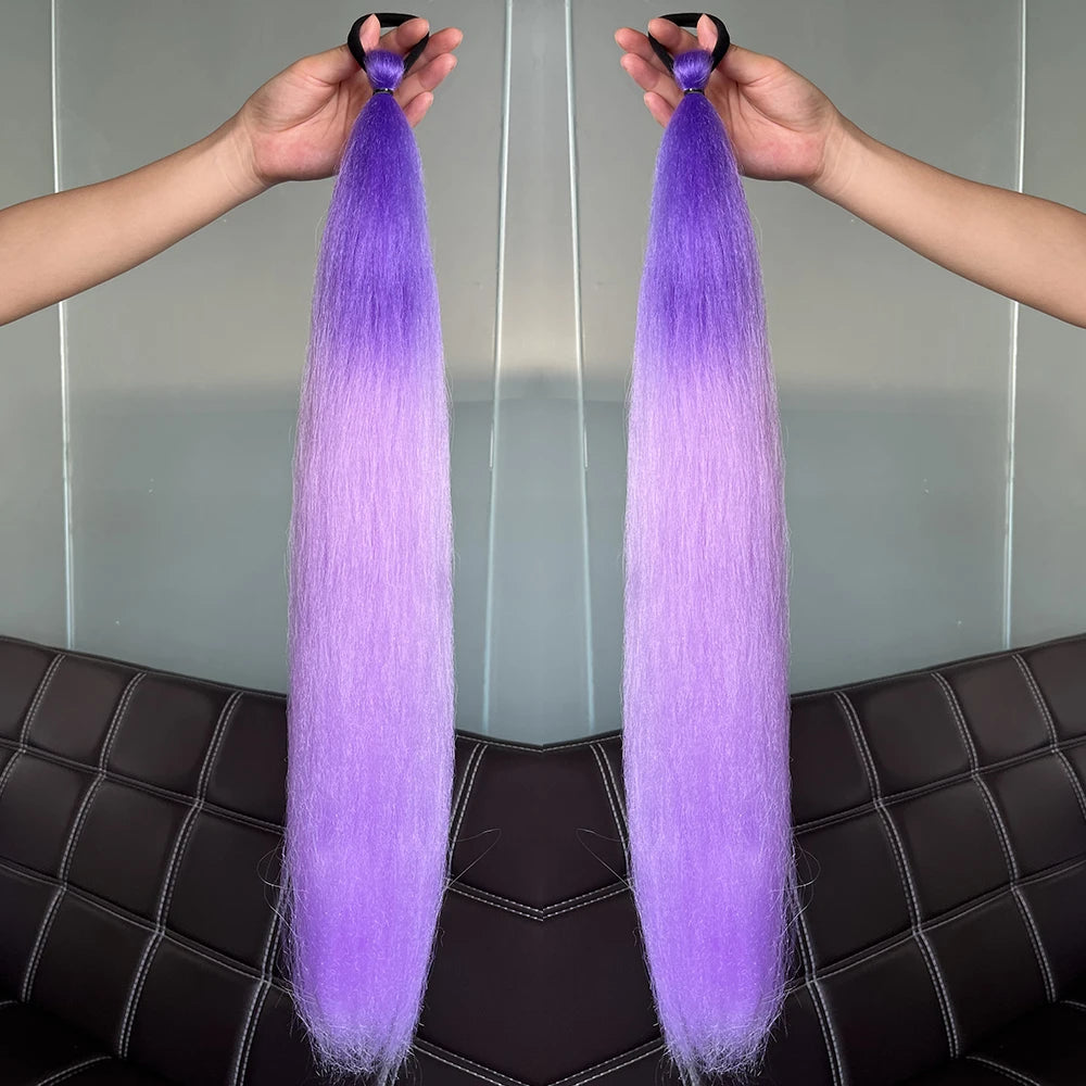 Synthetic 2Pcs Straight Ponytail With Elastic Hair Tie - Various Colors Available