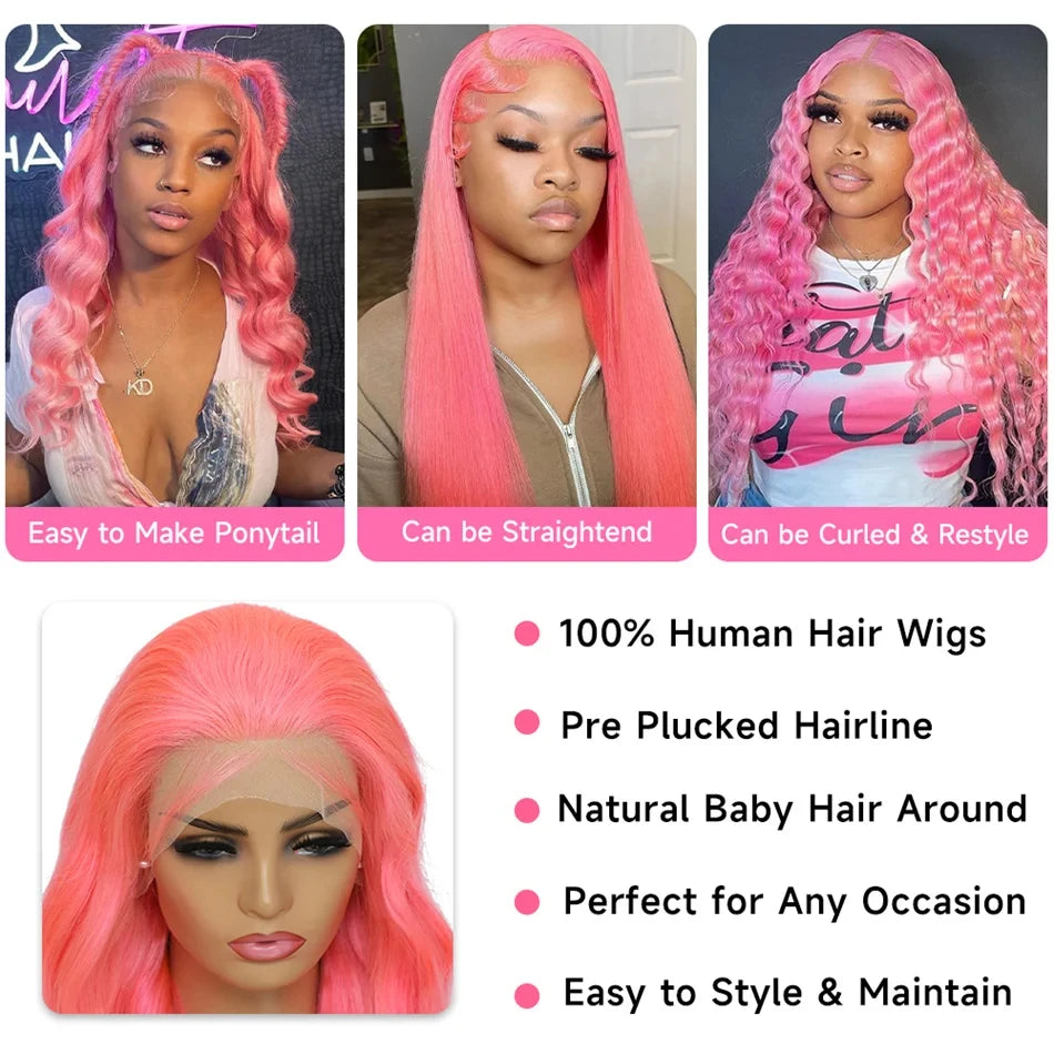 Pink Body Wave - Transparent Pre Plucked HD Lace Frontal Human Hair Wig