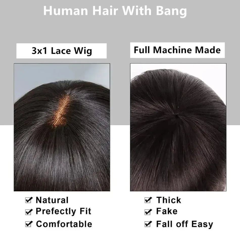 Body Wave Middle Part Lace Human Hair Wig with Bangs