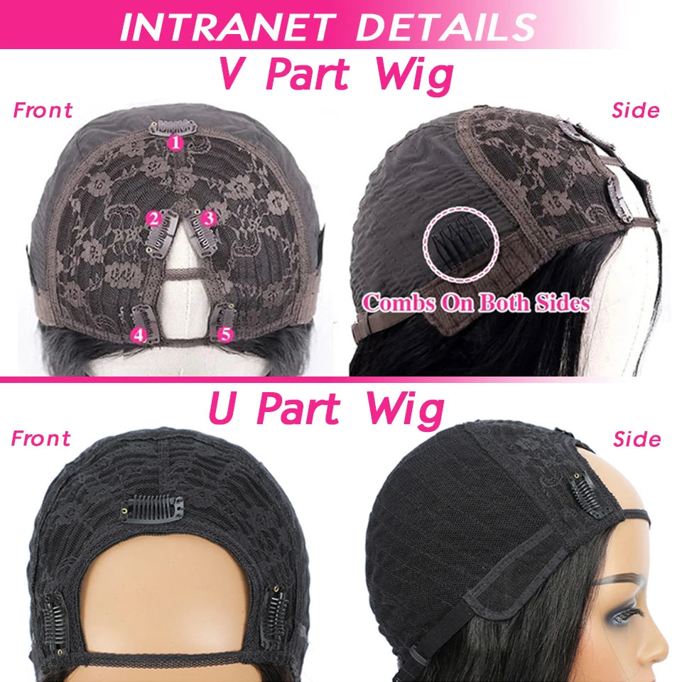 U & V Part Kinky Curly Human Hair Wigs