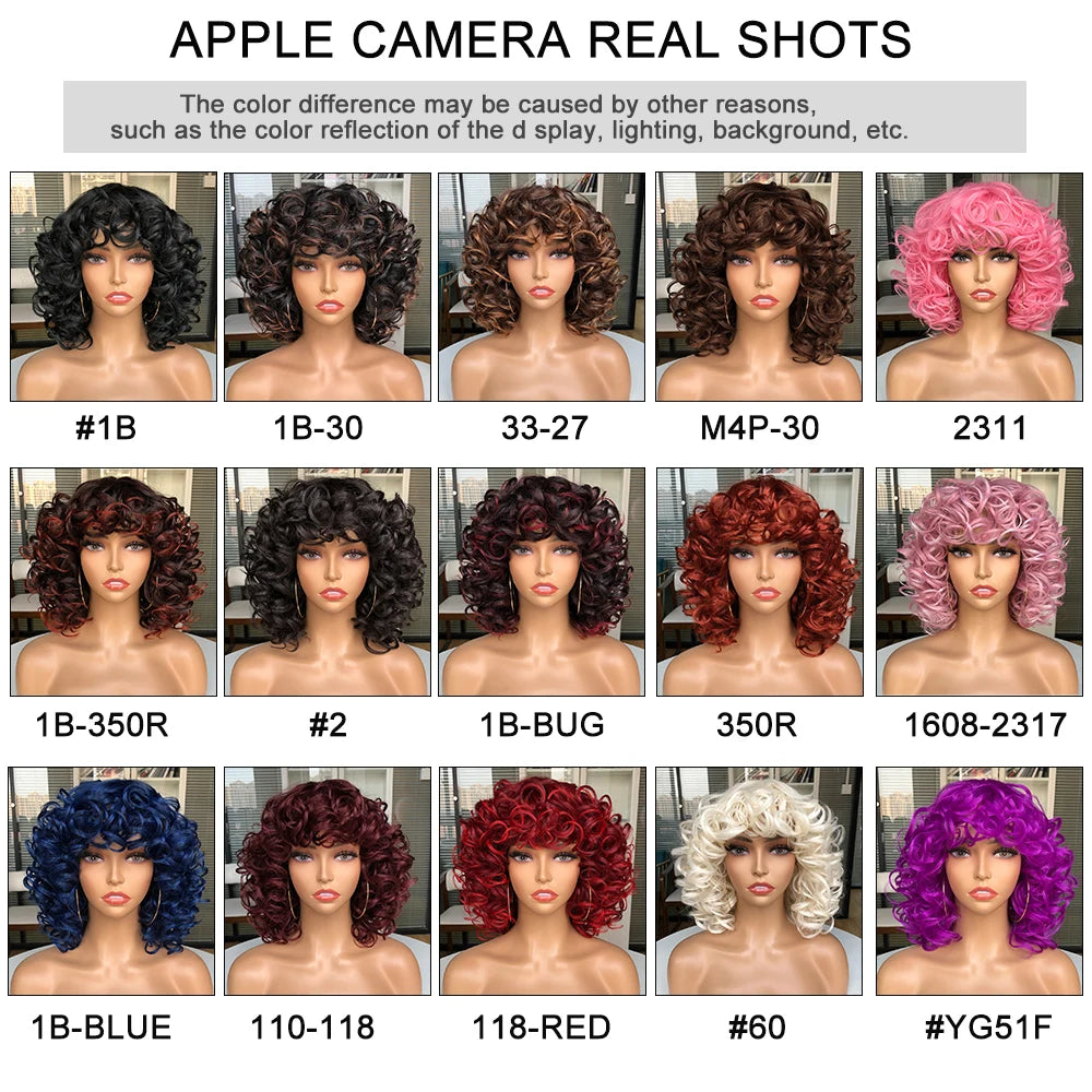 Big Bouncy Fluffy Curly Synthetic Wigs With Bangs - Various Colors Available