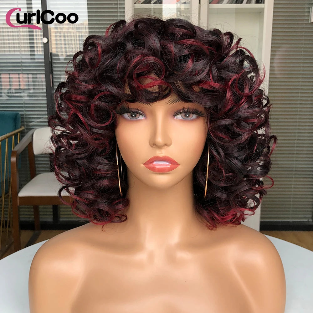 Big Bouncy Fluffy Curly Synthetic Wigs With Bangs - Various Colors Available