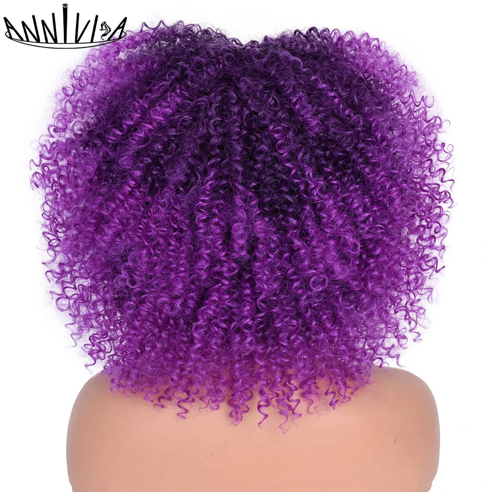 Short Kinky Curly With Bangs Synthetic Wigs - Various Colors Available
