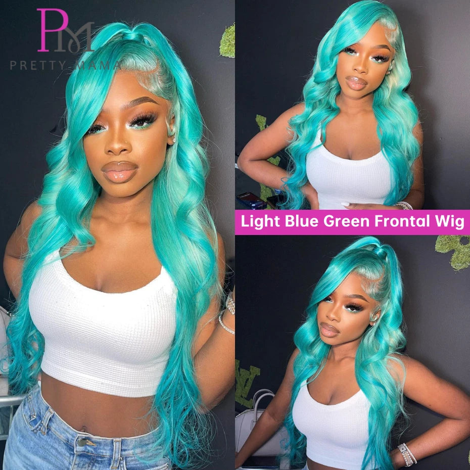 Cyan Blue Lace Body Wave - Human Hair Pre Plucked Lace Front Wig