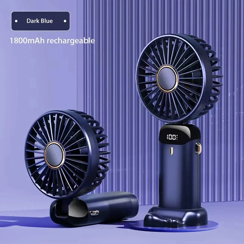 Handheld Mini Fan Foldable Portable Neck Hanging Fans 5 Speed USB Rechargeable Fan with Phone Stand and Display Screen 1800mAh