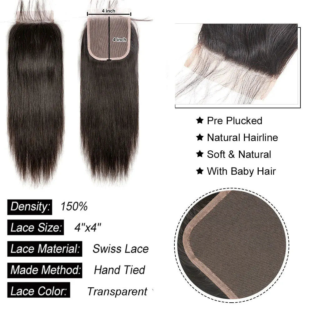 Straight Human Hair Transparent Lace Closures/Frontals