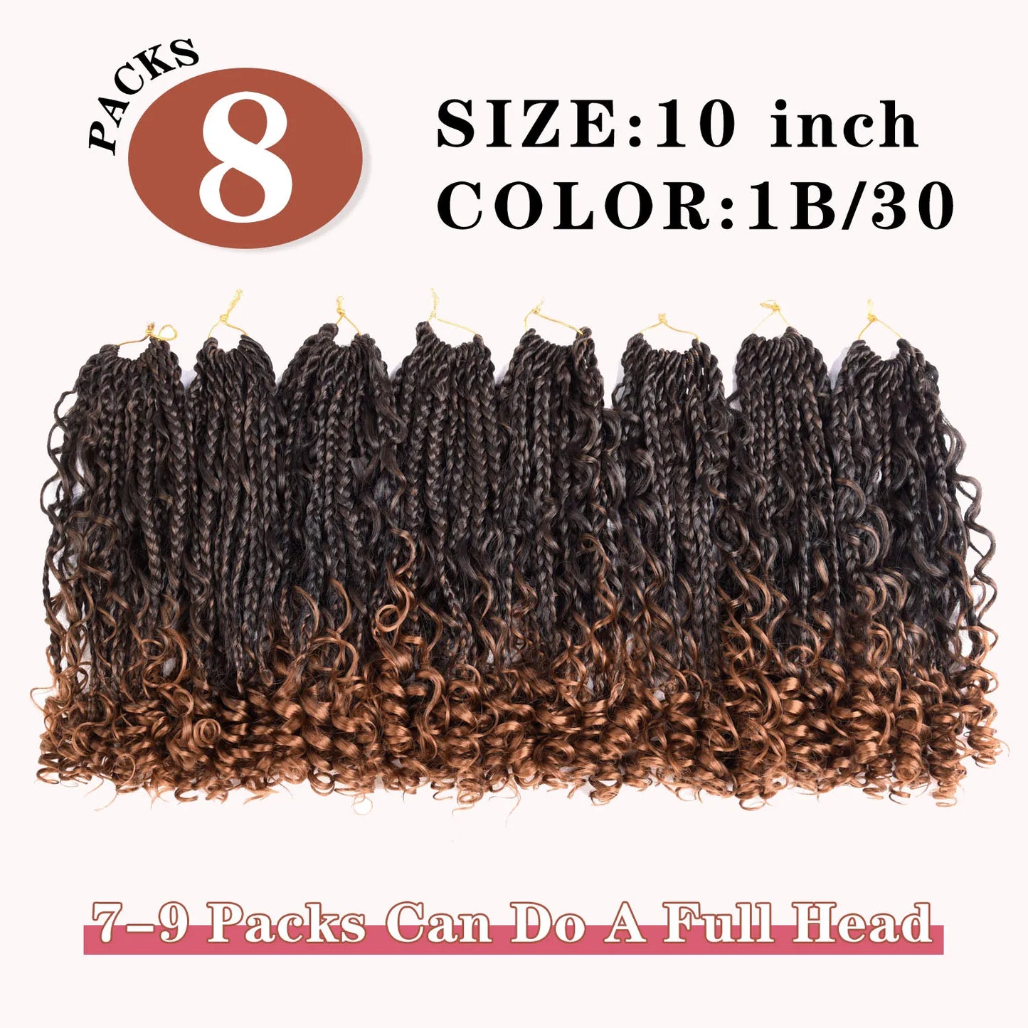 Curly Goddess Box Braids - Crochet Synthetic Hair, 1pc & 8pcs/ Various Colors Available