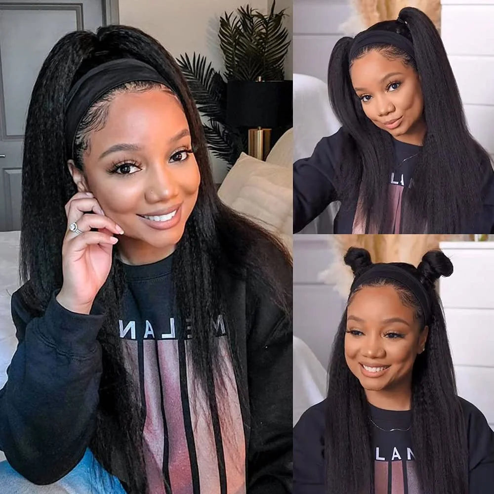Kinky Straight Human Hair Headband Wig